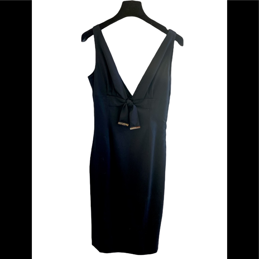 Gucci black v-neck dress gold logo tie size 40. Worn once, like new!